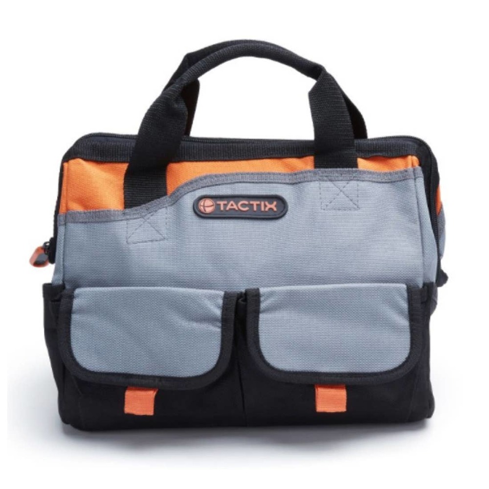 Tactix Gate Mouth Tool Bag, 12-Inch, Black/Orange